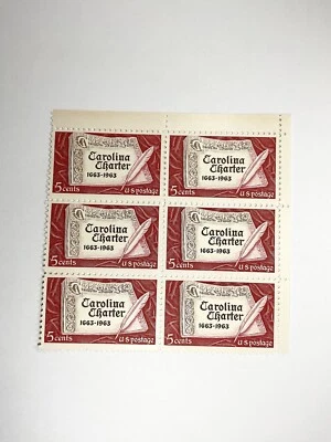 Scott #1230 5c Carolina Charter, Block Of Six Stamps - Image 1 of 4