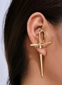 Gold sword 3D double sided earrings - Picture 1 of 2