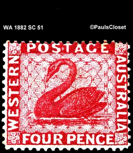 WESTERN AUSTRALIA 1882 SC 51 SWAN CARMINE 4p MHR YELLOWISH ORIGINAL GUM P14 F/VF - Picture 1 of 2