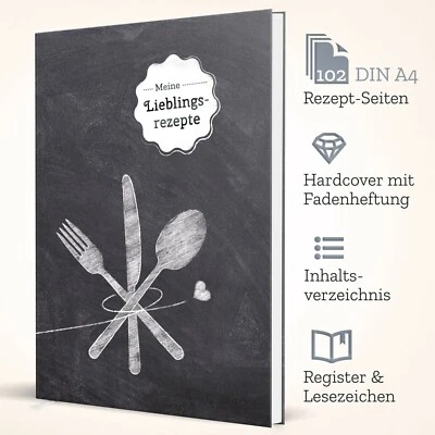 DIY Kochbuch zum selberschreiben & ausfüllen DIN A4 102 Rezeptseiten, Hardcover