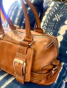 Vtg 90s Michael KORS BROOKVILLE Caramel Leather Saddlebag/Satchel Style Bag - Imagen 1 de 24