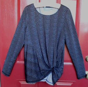 CLEARANCE Simply Vera Wang Top Long Sleeves Gathered Knot At Hem Blue MEDIUM EUC - Picture 1 of 5