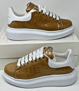 Alexander McQueen Larry Oversized Glace Glitter Platform Trainer Sneaker Gold 36 - Picture 1 of 18