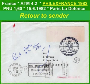 Frankreich ATM 4.2 * PHILEXFRANCE * LSA 92954 * Retour Brief PNU 1,60 * Puteaux - Picture 1 of 2
