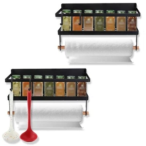 2 Tier Kitchen Magnetic Storage Shelf Fridge Organizer w/ Paper Towel Holder - Picture 1 of 15