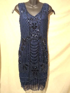 Kagamiga Navy Blue Sequin 1920's Flapper Party Dress M - Picture 1 of 6