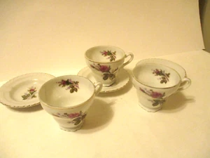 Set of 3 Moss Rose Demitasse Cup and Saucers Japan - Picture 1 of 7