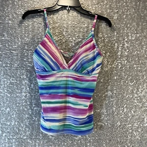 Jantzen SIZE 8 Tankini Swim Top PADDED Striped multicolor Strappy Nylon. - Picture 1 of 8