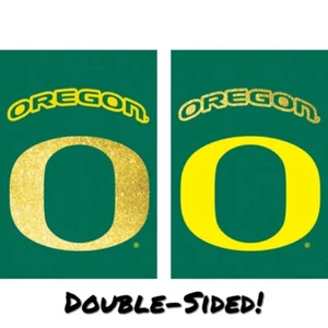 New University of OREGON DUCKS 12.5" x 18" GARDEN FLAG Green, GOLD GLITTER Suede - Picture 1 of 1