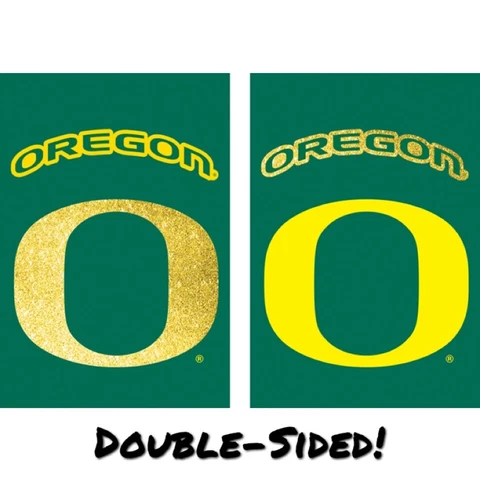 New University of OREGON DUCKS 12.5" x 18" GARDEN FLAG Green, GOLD GLITTER Suede Cover