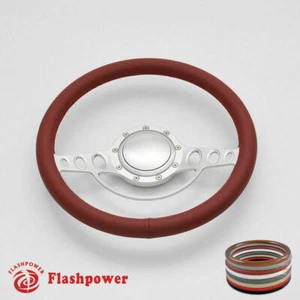 14" Billet Steering Wheels Red Full Wrap Impala Chevy II Nova Chevelle w/ Horn - Bild 1 von 12