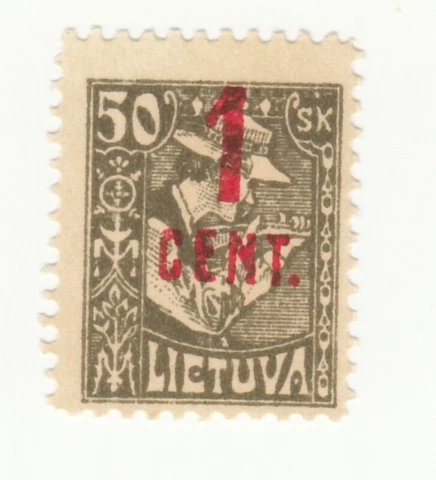 Lithuania 1922. Definitive. 50k surcharged 1 cent. MNH Cover
