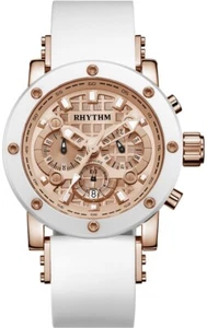 Rhythm Super Model 203R Rose Gold & White Chronograph Watch - I1203R03 - Picture 1 of 2