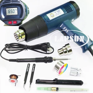 2000W 630°C LCD Electronic Heat Hot Air Gun 8020E + 60W HAOKO 708 Soldering Iron - Picture 1 of 5
