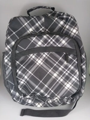 Mochila cruzada Thirty One 31 Hostess Negra Pick Me Plaid Laptop Travel Baby Foto 1 de 4