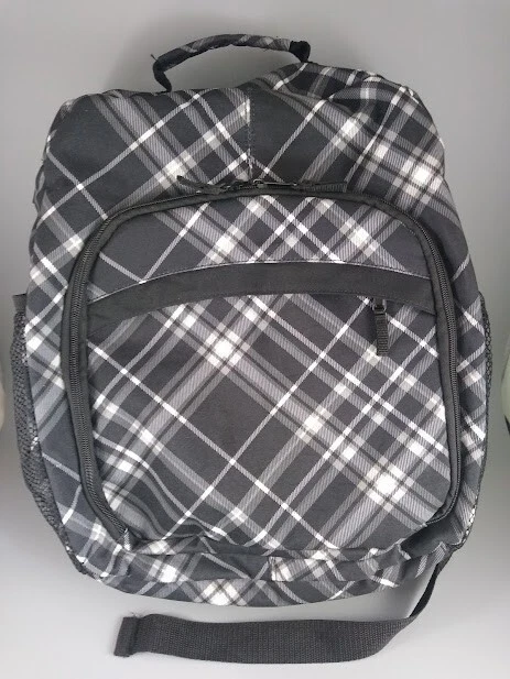 Mochila cruzada Thirty One 31 Hostess Negra Pick Me Plaid Laptop Travel Baby Foto 1 de 4