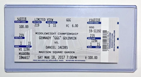 Gennady Golovkin GGG vs Daniel Jacobs Ticket stub w/ Hard Plastic Holder BOXING Cover