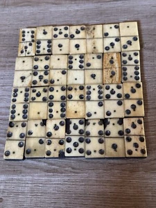 Antike 1800er Bürgerkrieg Ära Kuh/Ochsen Knochen und Ebenholz Dominosteine Set 28 - Bild 1 von 8