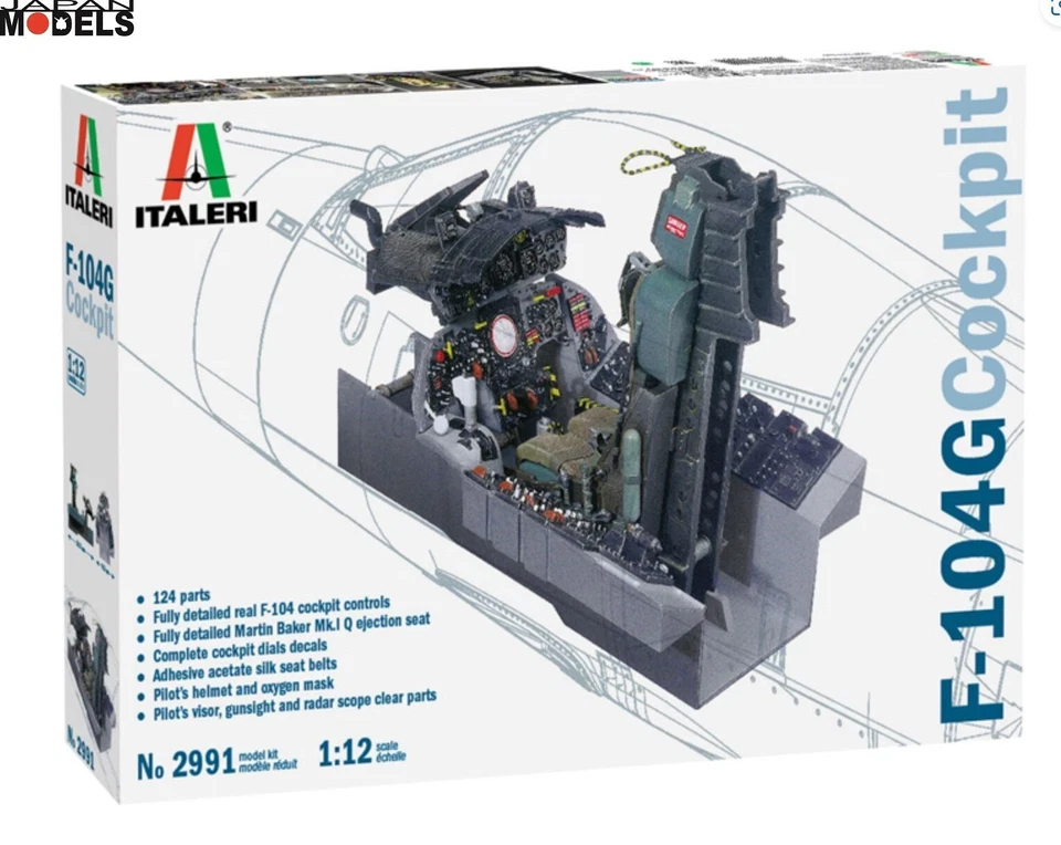 F-104 G COCKPIT Cabina pilotaggio F-104 G Italeri 2991 1/12 124 parts Model Kit - Immagine 1 di 1
