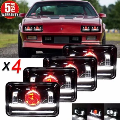 4X 4x6" LED Headlights Hi/Lo Beam Fit Chevrolet Camaro Iroc-Z Z28 1982-1992 DRL - Image 1 of 4