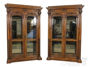 59575EC/76EC: Pair HENREDON Monumental Beveled Glass 2 Door Curio Cabinets