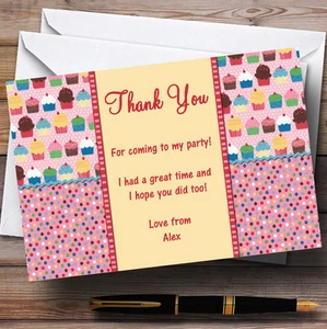 Cupcakes Polka Dot Pink Vintage Tea Personalised Party Thank You Cards - Picture 1 of 1