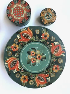 Lot 3 Round Painted Bentwood Boxes, Austrian Vorarlberger Heimatwerk - Picture 1 of 10
