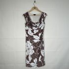 Phase Eight Dress Brown White Womens Size 12 Floral Patterned Rouche Stretch