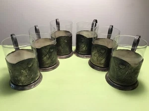 SPUTNIK SATELLITE SOVIET UNION USSR SPACE PROGRAM TEA GLASS HOLDERS & GLASSES - Picture 1 of 12