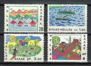 Greece CHILDREN'S DRAWINGS MNH 1967 island on the sea and church on the hill !!! - Picture 1 of 1