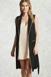 Forever 21 Black Contrast Longline Vest Small S - Picture 1 of 4