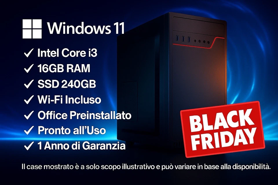 PC Fisso Intel i3 - 16GB RAM - SSD 240GB - Windows 11 - Office - Wi-Fi - Immagine 1 di 4