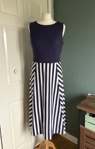 Hobbs Stevie Navy Stripe Midi Dress UK 12 / US 8 – Classic & Chic Elegant Summer - Picture 1 of 9