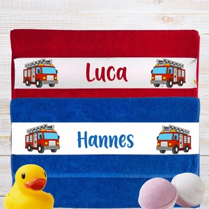 Personalisiertes Handtuch mit Feuerwehr-Motiv und Namen – 100 % Baumwolle, Rot o - Bild 1 von 3