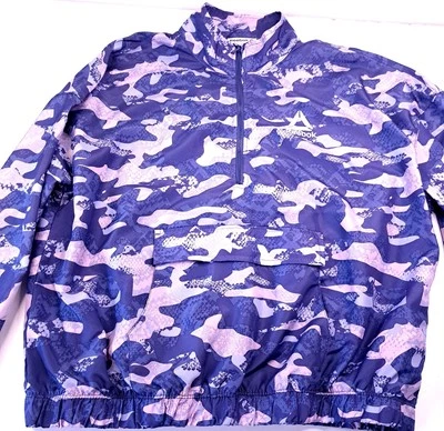 Chaqueta cortavientos Reebok grande rosa y azul camuflada manga larga bolsillos para mujer Foto 1 de 4