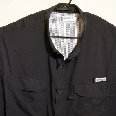 Camisa Columbia Para Hombres 4XT Manga Corta Botón PFG Omni Tono Ventilado Pesca Negra Foto 1 de 4