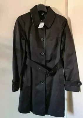 womens RALPH LAUREN trench coat belted faux leather trim size S uk 10 black  b1 - Image 1 of 4