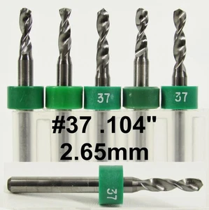2.65mm .104" #37 Solid Carbide Drill Bit Five Pieces  - with 1/8" Shanks R/S - Picture 1 of 5