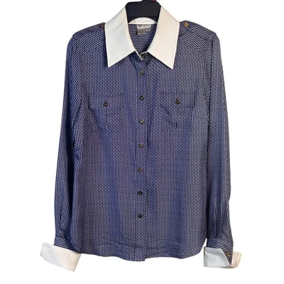 Blusa WORTH Seda Estampado Geométrico Abotonada Cuello Blanco Puños Talla 8 Foto 1 de 4