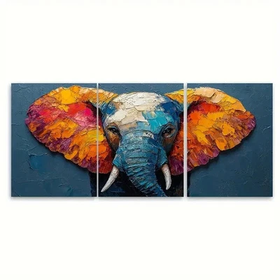 3pcs Colorful Abstract Elephant Wall Art Canvas Unframed/Framed - Image 1 of 4