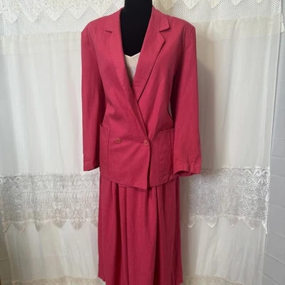 Vintage 100% Silk Bright Pink 3 Piece Suit: Skirt, Trousers, Blazer size XS - Image 1 of 4