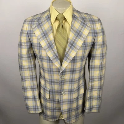 Vtg 60s 70s Merit Suit Jacket Blazer Mens 40 Sport Coat Plaid Madras Disco Mod - Image 1 of 4