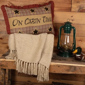 VHC Brands Rustic 14"x22" On Cabin Time Pillow Red Thanksgiving Bedroom Decor - Picture 1 of 7