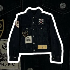 Ralph Lauren Polo Ryker Wash Trucker Patch Denim Jacket Black Medium Boys - Picture 1 of 4