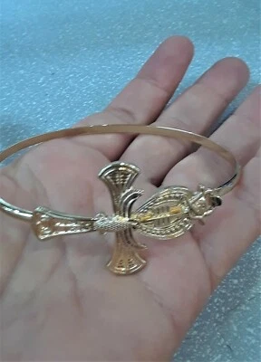  金色 Ankh 十字铰边薄手镯手链袖口小饰品嘻哈黄铜 — 第 1/2 张图片