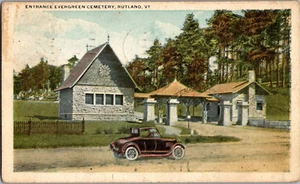 Cartolina Ingresso Cimitero Evergreen Rutland VT Bordo Bianco Timbrato 1937 - Foto 1 di 2
