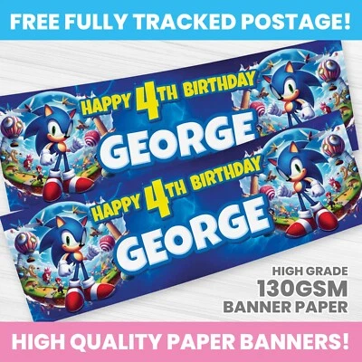 HAPPY HIPPO PARTY SUPPLIES SONIC BIRTHDAY BANNER PERSONALISED ANY NAME PARTY BANNER GIRL BOY