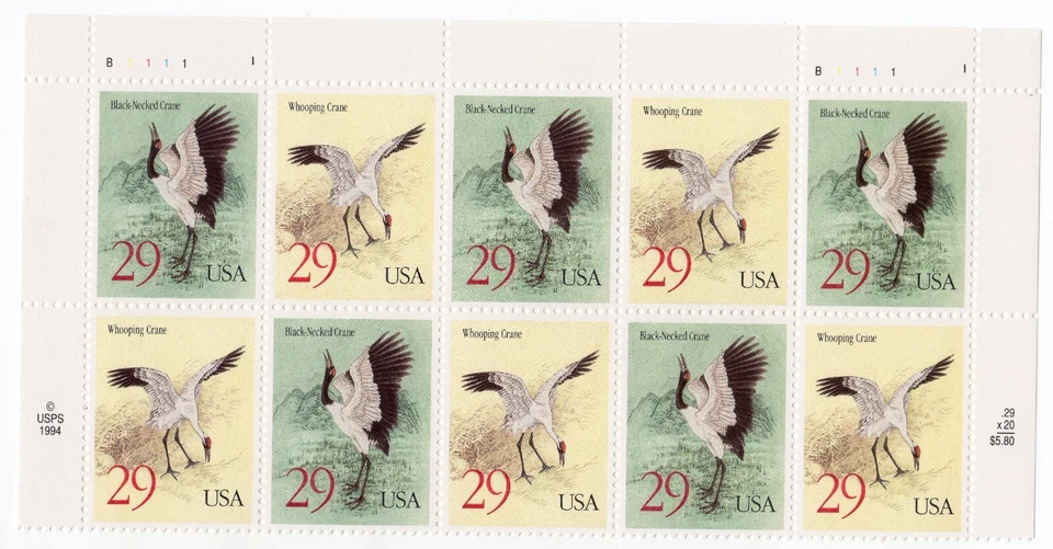 Scott #2868a (2867-68) Cranes 29¢ Plate Block of 10 Stamps - MNH Top - Image 1 of 1