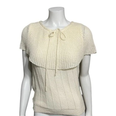 Vintage Joyce Cream Sleeveless Overlay Collar Sweater Sz-Small - Image 1 of 4