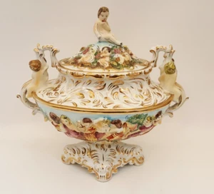 Sopa de querubín capodimonte italiana vintage con tapa grande - Imagen 1 de 24